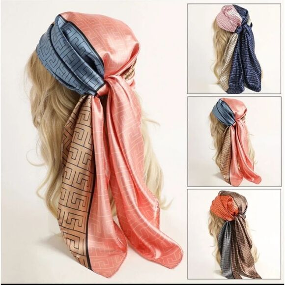 Designer Inspired Key Satin Square Scarf Neckerchief Shawl Wraps Hijab Headband - Picture 2 of 2